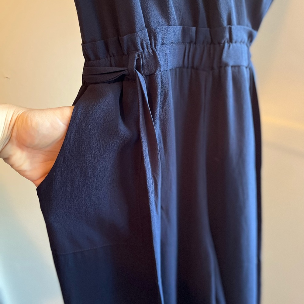 Monteau LA Navy Blue Polyester Slit Leg Jumpsuit with Pockets